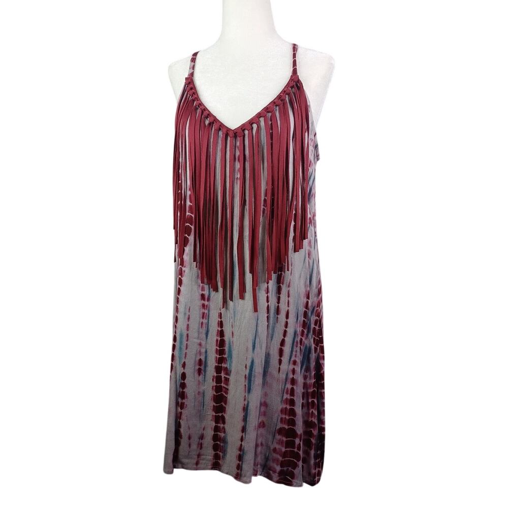 Judith March Boho Fringe Tie Dye Dress M Hippie Festival Retro Coastal Cowgirl
